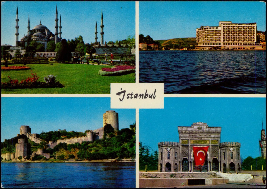 zoom: Image side vintage Postcard from 1975: Mehrbildkarte mit 4 Ortsansichten:: Istanbul