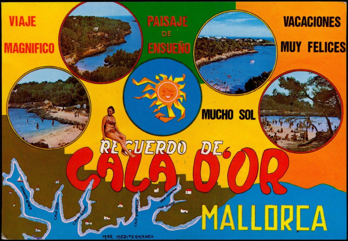 zoom: Image side vintage Postcard from 1981: Balearen Mehrbildkarte Strande Cala D`or Baleares:: Mallorca