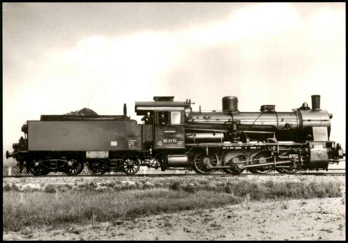 zoom: Image side vintage Postcard from 1977: Dampflokomotive Eisenbahn Baureihe 5516-22 pr. G 8 (55.2)::
