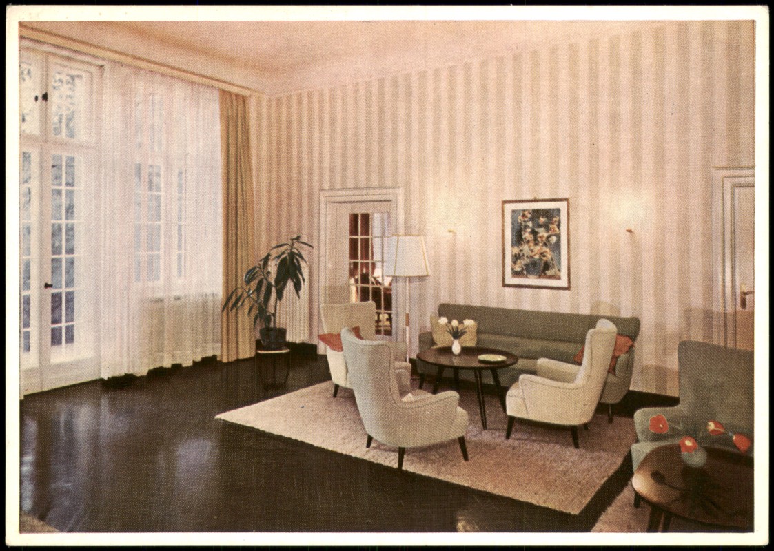 vergrößern: Bildseite historische Ansichtskarte von 1956: Etterhaus Siemens Stiftung Aufenthaltsraum:: Bad Harzburg