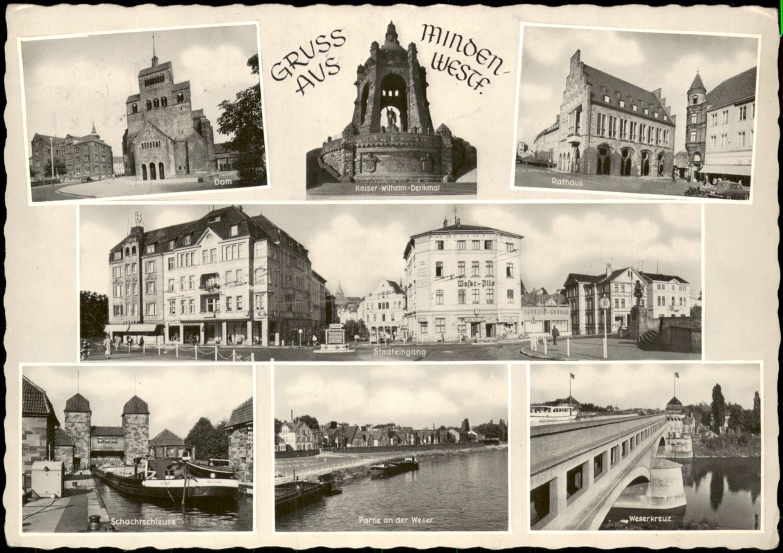 zoom: Image side vintage Postcard from 1966: Stadteingang Weser Schleuse:: Wiesbaden