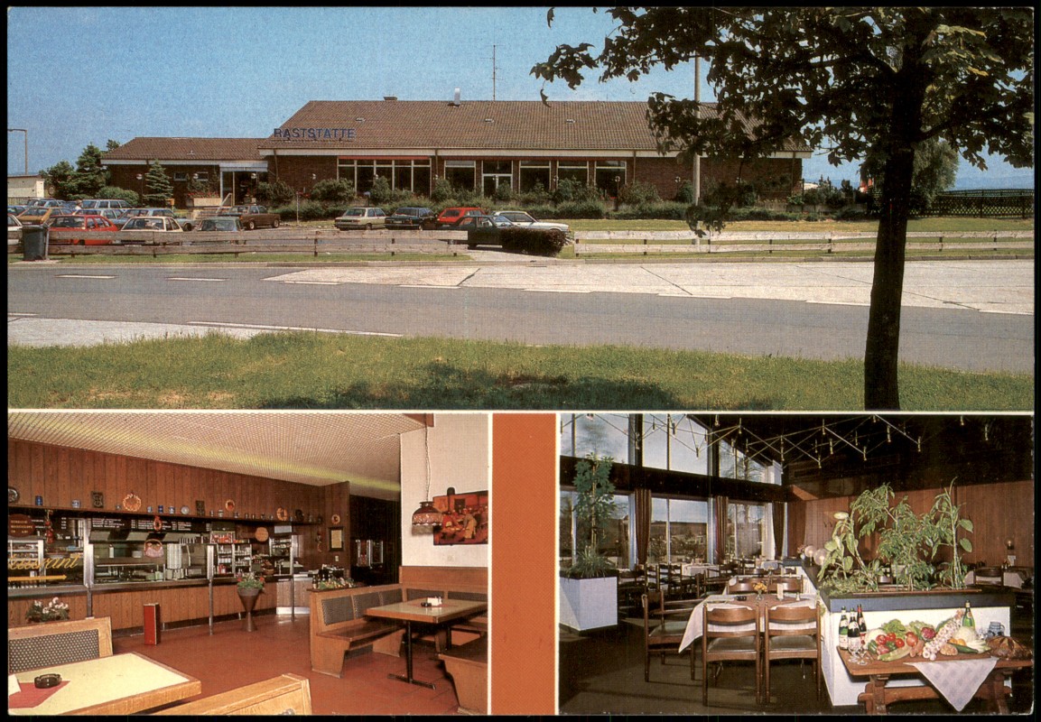 zoom: Image side vintage Postcard from 1994: 3 Bild Raststätte Camberg:: Camberg (Taunus)