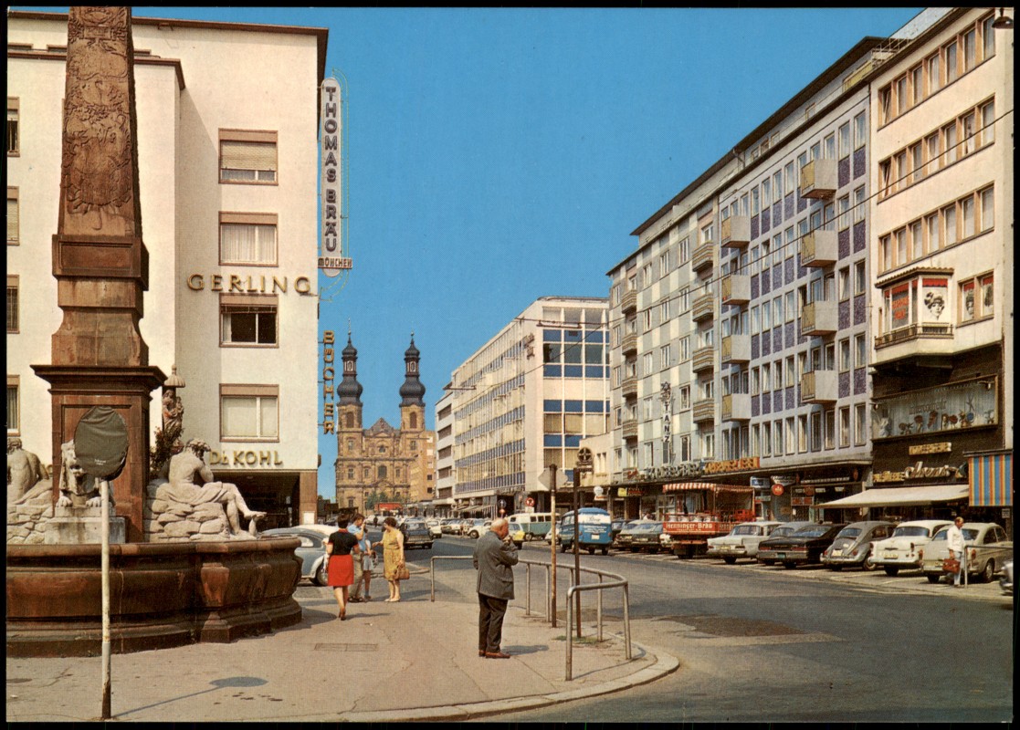 vergrößern: Bildseite historische Ansichtskarte von 1971: Grosse-Bleiche Autos:: Mainz