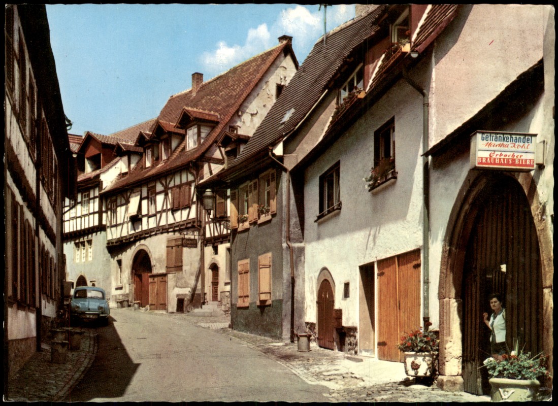 zoom: Image side vintage Postcard from 1978: Motiv in der Altstadt Gentränkehandel:: Weinheim (Bergstraße)