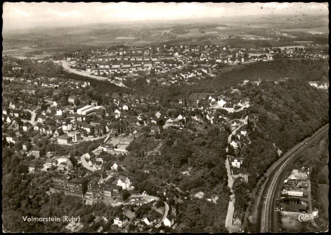 vergrößern: Bildseite historische Ansichtskarte von 1965: Luftbild Fliegeraufnahme:: Volmarstein-Wetter (Ruhr)