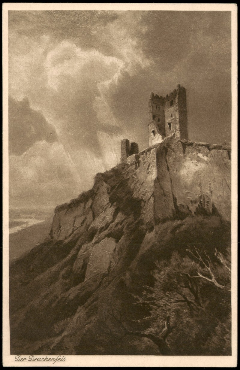 zoom: Image side vintage Postcard from 1915: Burgruine Drachenfels:: Königswinter