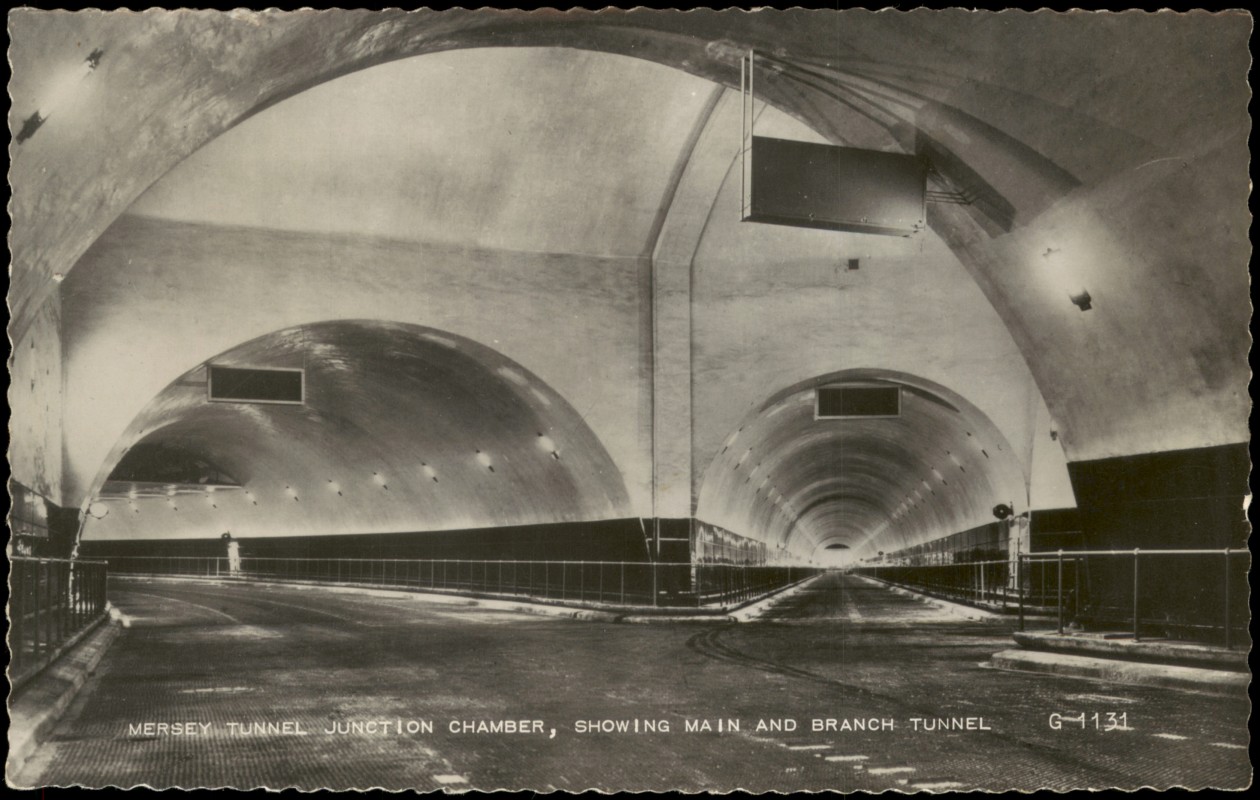 zoom: Image side vintage Postcard from 1964: MERSEY TUNNEL JUNCTION CHAMBER, SHOWING MAIN AND BRANCH TUNNEL:: Liverpool