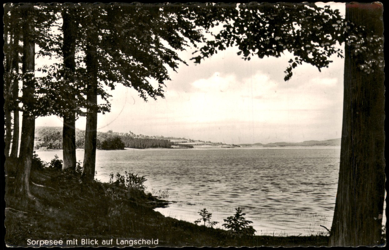 zoom: Image side vintage Postcard from 1954: Sorpesee mit Blick auf Langscheid:: Sundern (Sauerland)