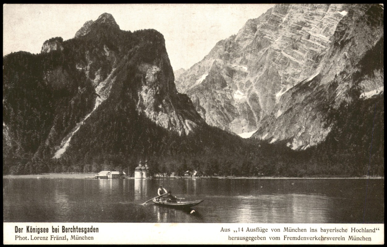 zoom: Image side vintage Postcard from 1920: Der Königsee bei Berchtesgaden Bayerisches Hochland:: Schönau am Königssee