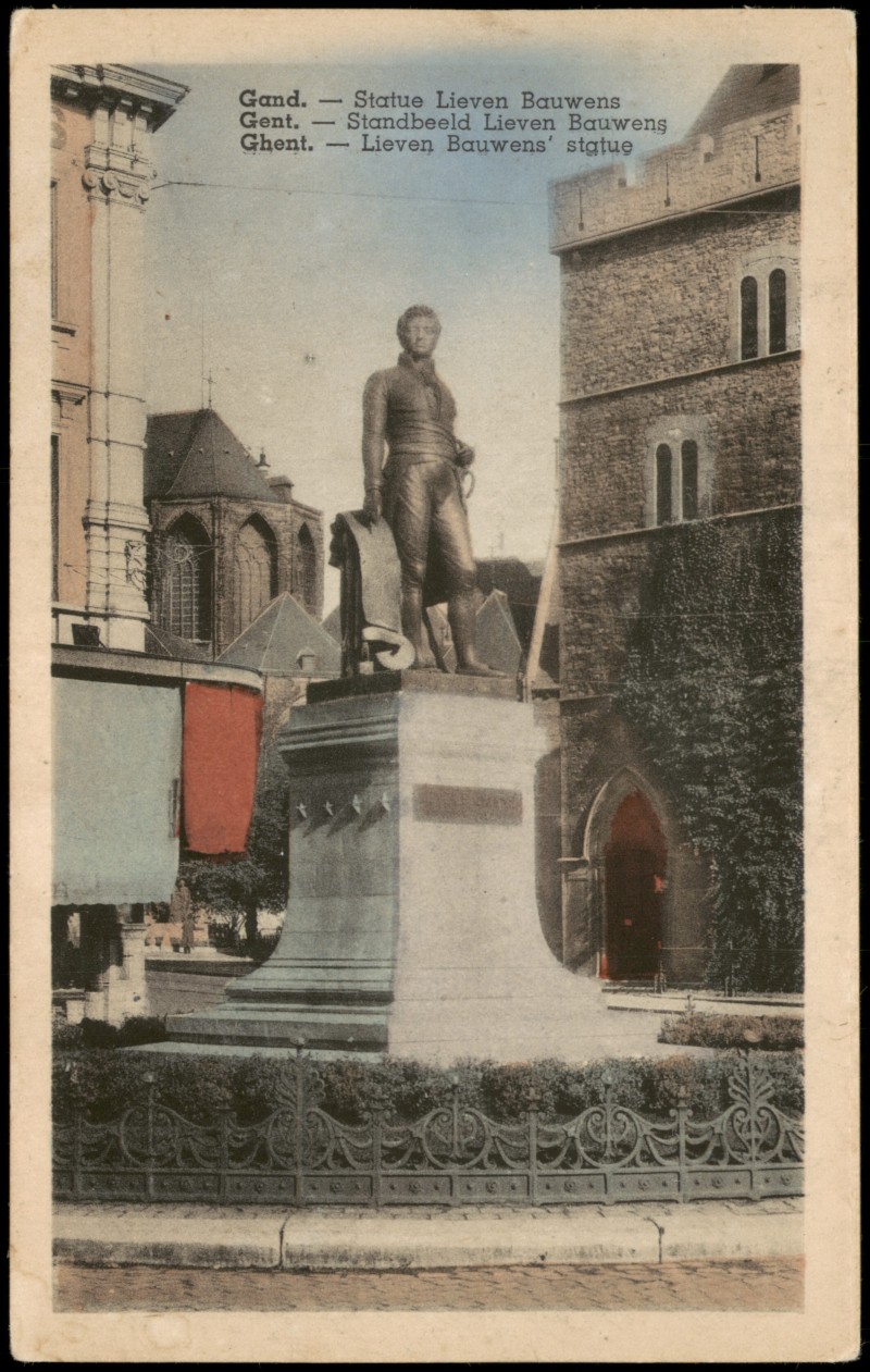 zoom: Image side vintage Postcard from 1923: Statue Lieven Bauwens:: Gaunt