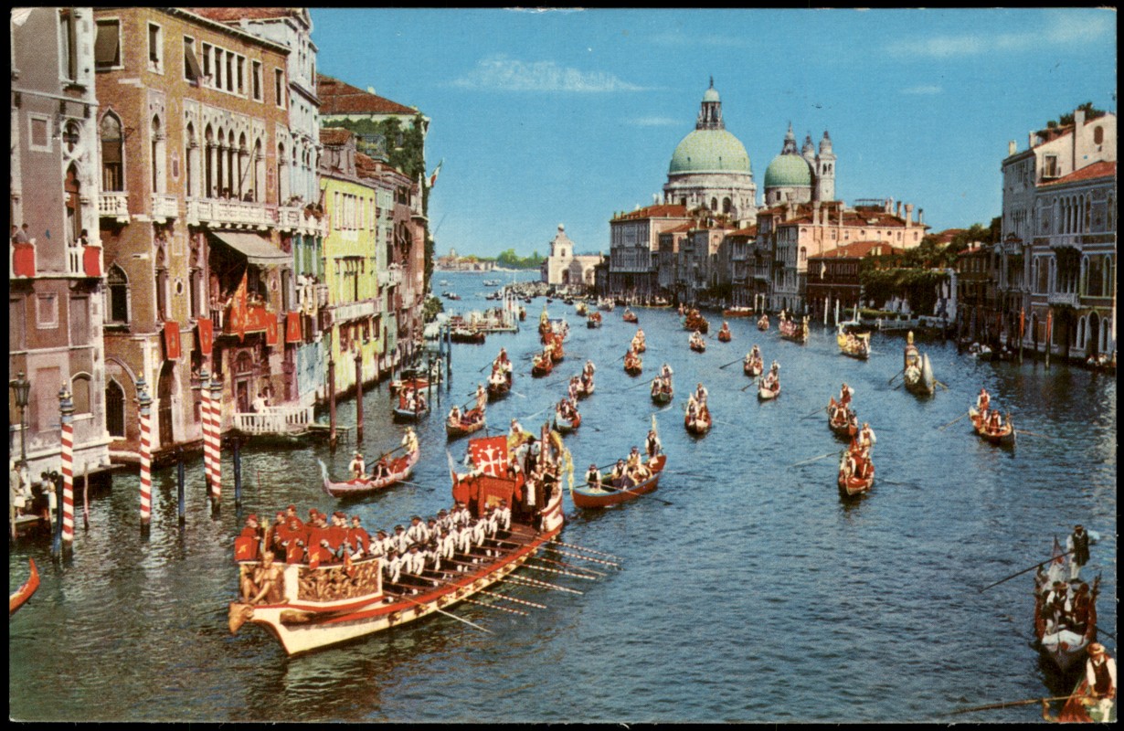 zoom: Image side vintage Postcard from 1960: Regatta auf dem Canal Grande mit Santa Maria della Salute:: Venice