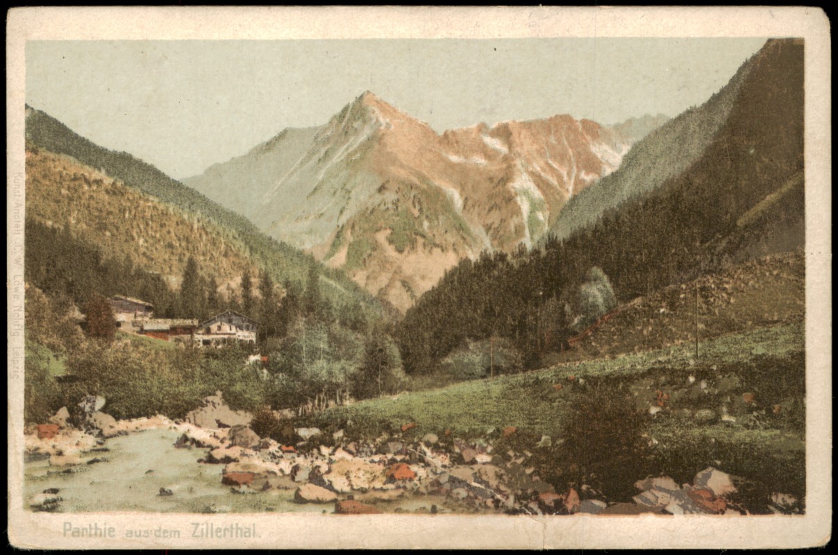 zoom: Image side vintage Postcard from 1909: Zillertal -Tirol Hütte:: .Tirol