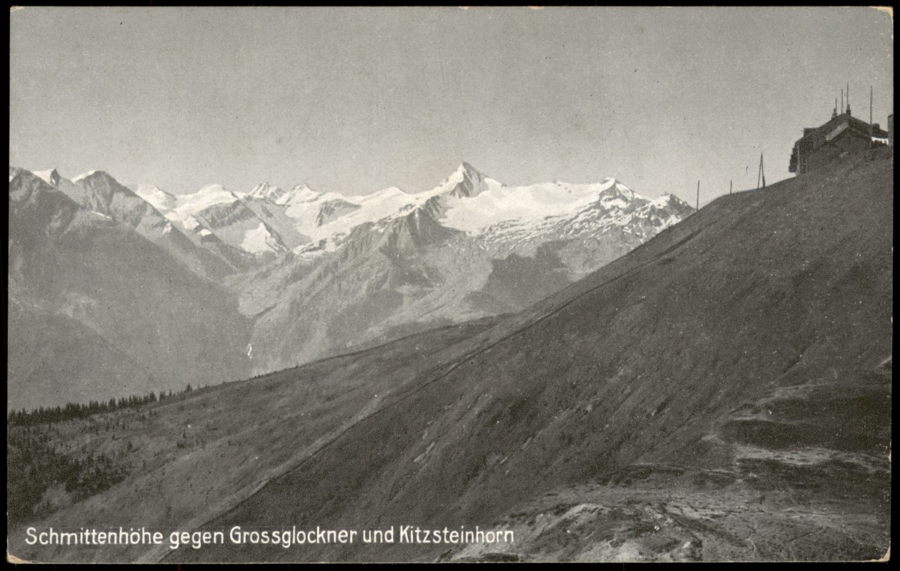 zoom: Image side vintage Postcard from 1926: Schmittenhöhe gegen Grossglockner und Kitzsteinhorn:: Zell am See