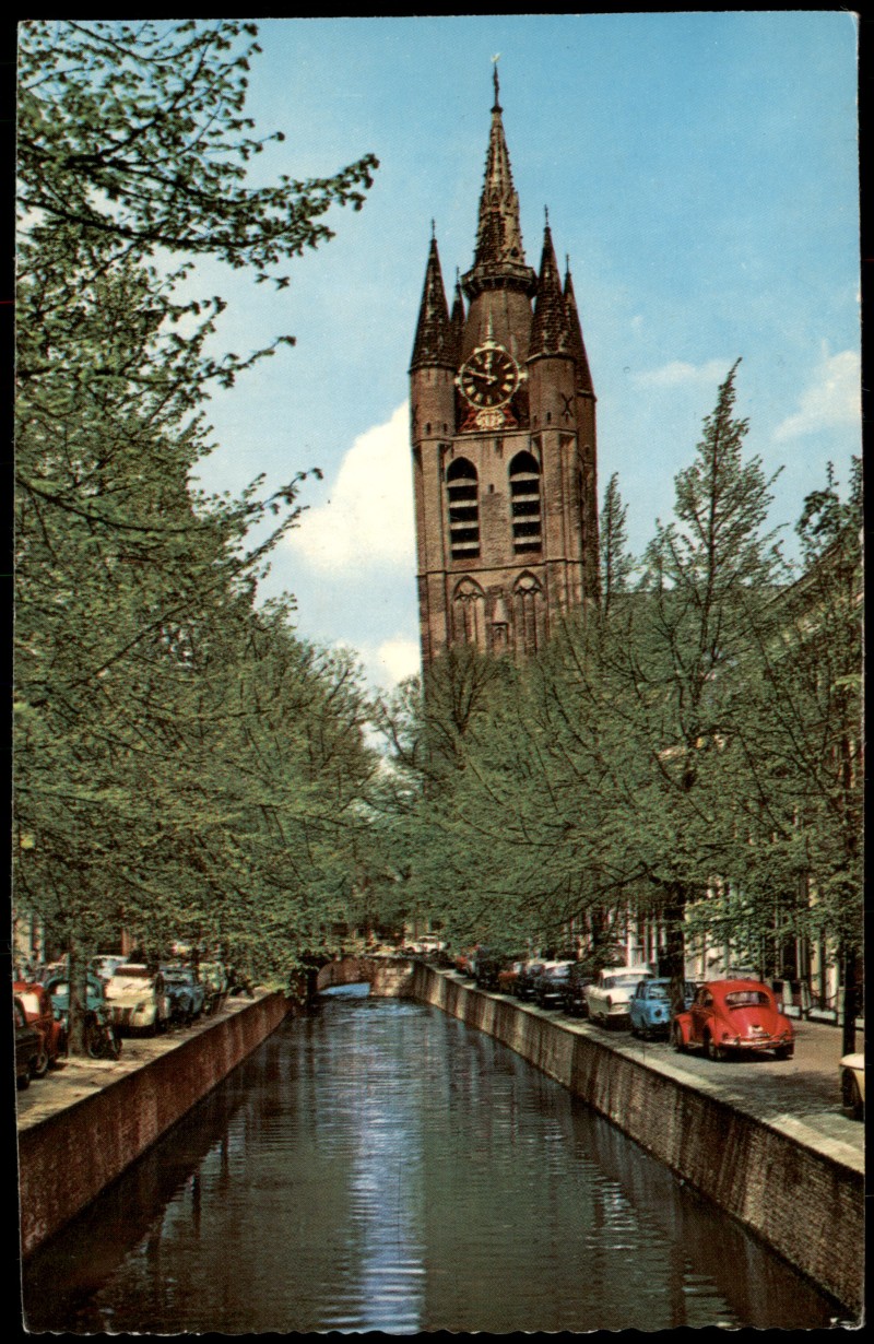 zoom: Image side vintage Postcard from 1973: Oude Delft met Oude-Kerk:: Delft