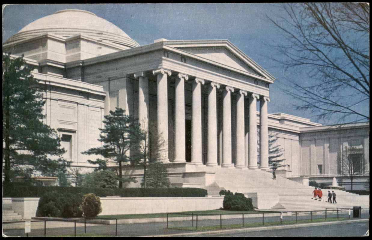 zoom: Image side vintage Postcard from 1963: NATIONAL GALLERY View Mall Entrance:: Washington D.C.