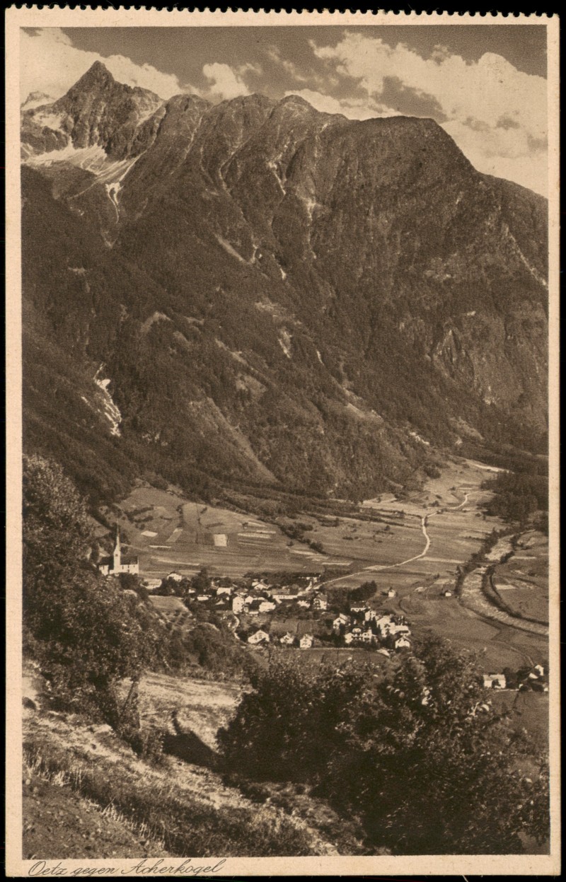 zoom: Image side vintage Postcard from 1928: Stadt gegen Acherkogel:: Oetz Ötz Tirol