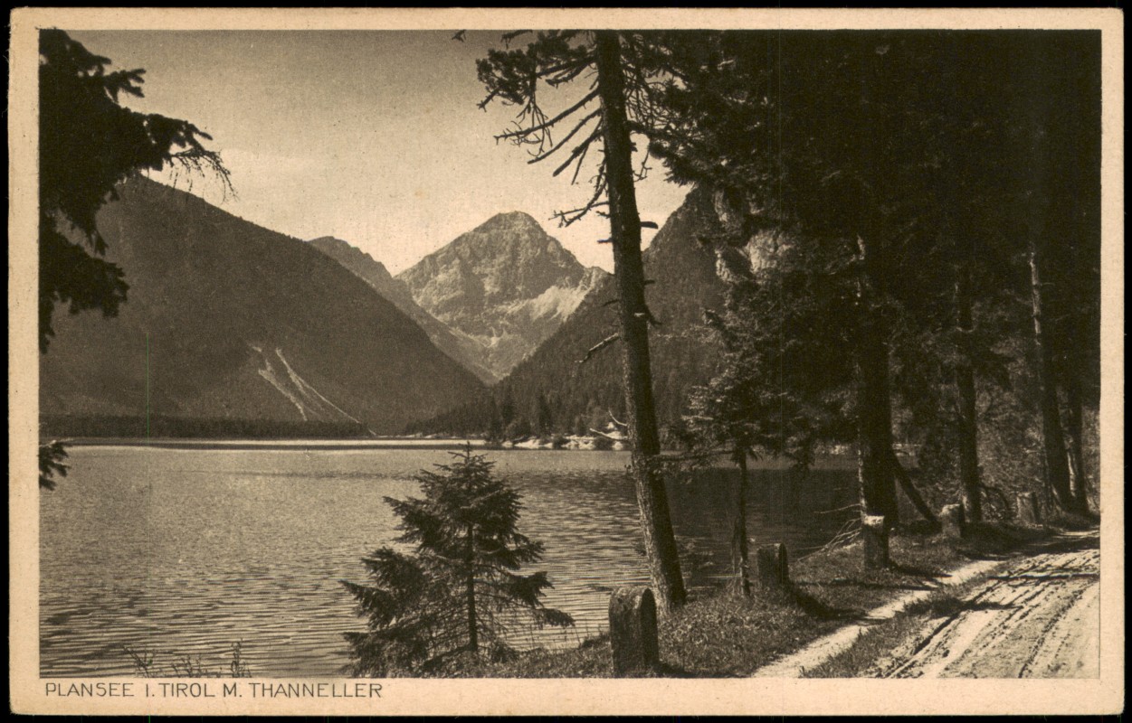 zoom: Image side vintage Postcard from 1920: PLANSEE IN TIROL MIT THANNELLER:: Heiterwang