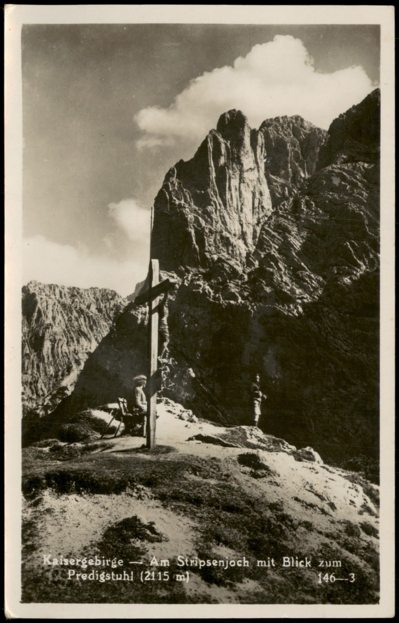 zoom: Image side vintage Postcard from 1930: Kaisergebirge Am Stripsenjoch Frau Jesuskreuz Predigtstuhl:: Predigtstuhl-Bad Reichenhall
