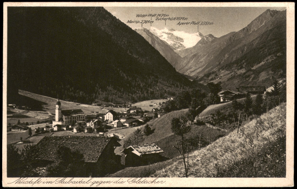 zoom: Image side vintage Postcard from 1927: Stadtpartie:: Neustift im Stubaital