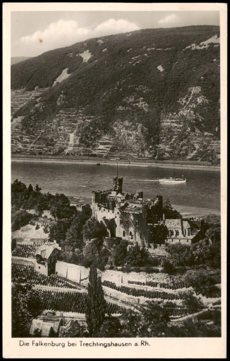 zoom: Image side vintage Postcard from 1962: Die Falkenburg:: Trechtingshausen