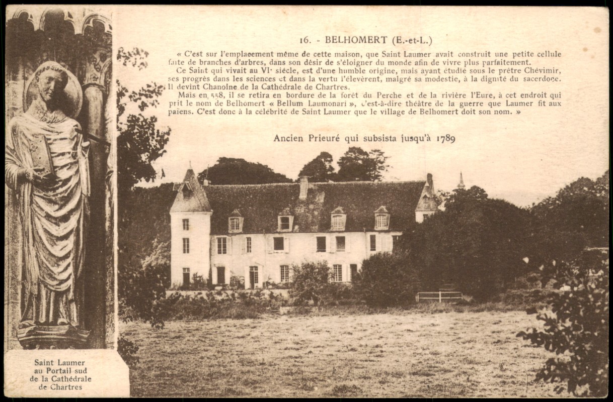 vergrößern: Bildseite historische Ansichtskarte von 1910: Orts-/Gebäudeansicht mit Saint Laumer:: Belhomert-Guéhouville