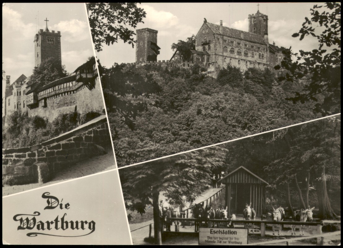 zoom: Image side vintage Postcard from 1965: 3 Bild Wartburg Eselstation:: Eisenach