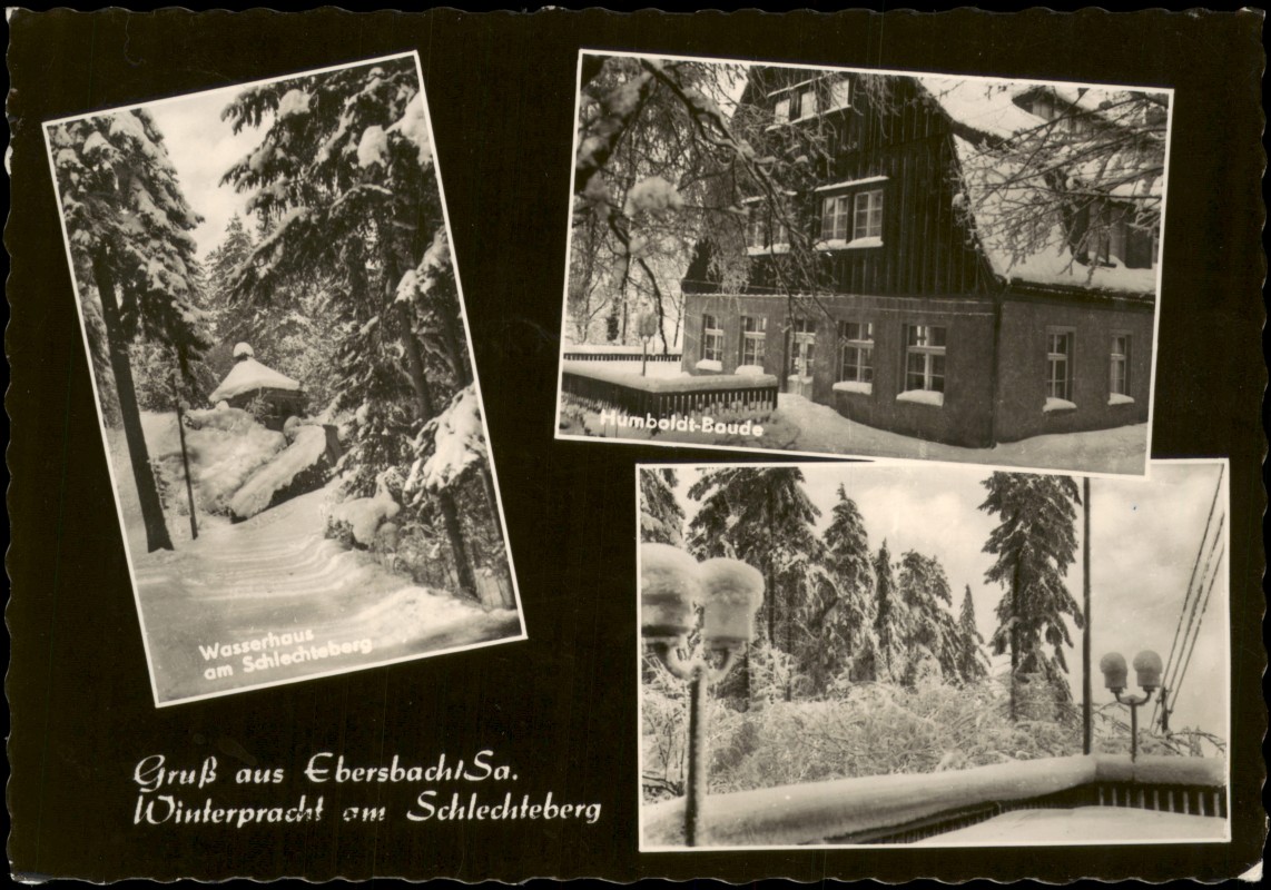 zoom: Image side vintage Postcard from 1965: Mehrbild Schlechteberg im Winter:: Ebersbach (Löbau/Zittau)-Ebersbach-Neugersdorf