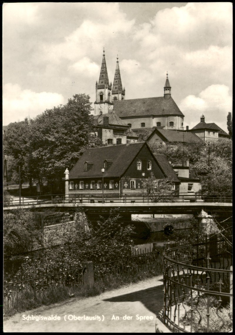 vergrößern: Bildseite historische Ansichtskarte von 1973: Partie An der Spree zur DDR-Zeit:: Schirgiswalde