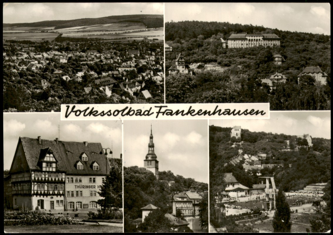 zoom: Image side vintage Postcard from 1968: DDR Mehrbild-AK mit 5 Ortsansichten:: Bad Frankenhausen