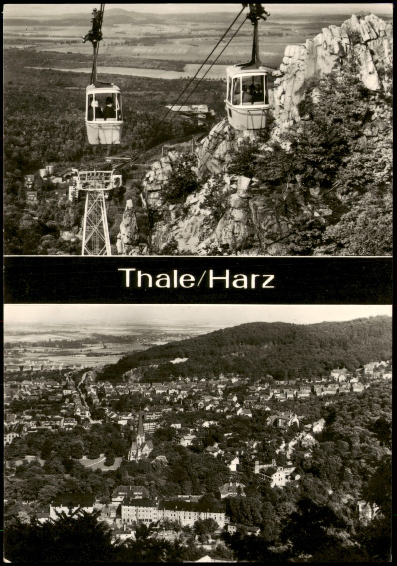 zoom: Image side vintage Postcard from 1971: Personenschwebebahn DDR-Zwei-Bild-Karte:: Thale (Harz)
