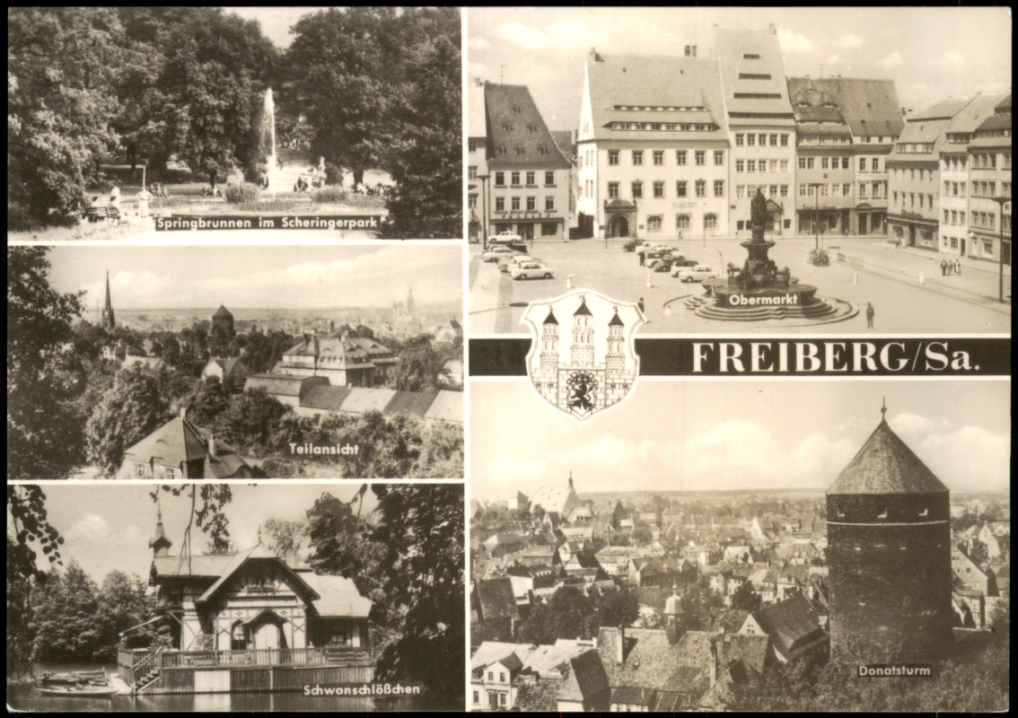 zoom: Image side vintage Postcard from 1973: Stadtteilansichten 5 Bild Fotokarte:: Freiberg (Sachsen)