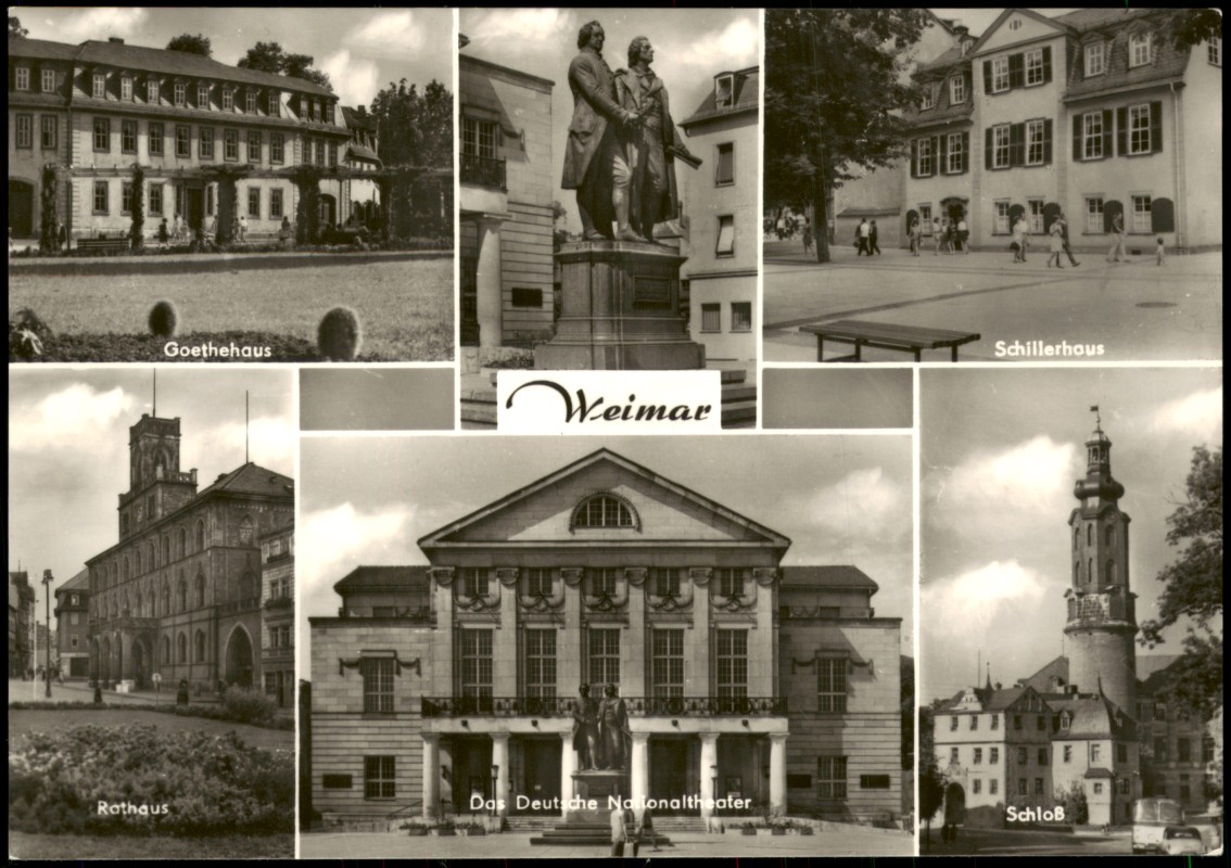 zoom: Image side vintage Postcard from 1972: DDR Mehrbildkarte u.a. mit Goethehaus Schillerhaus Rathaus:: Weimar