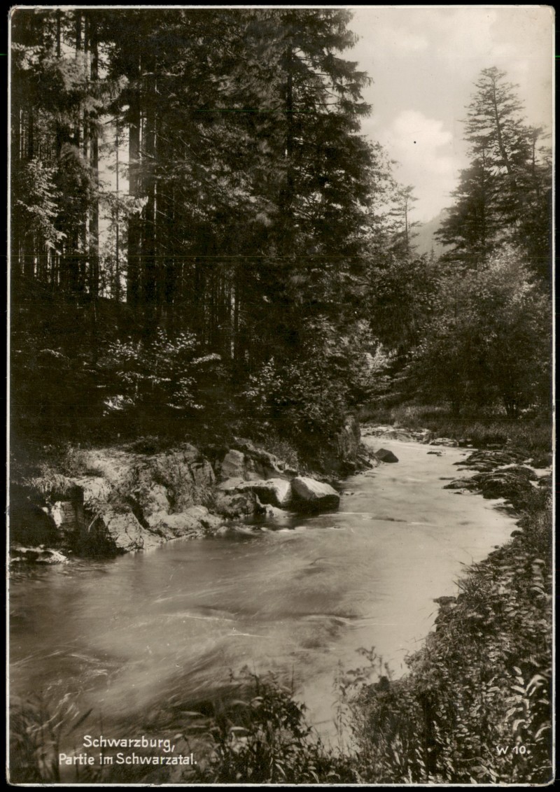 vergrößern: Bildseite historische Ansichtskarte von 1928: Partie im Schwarzatal - Fotokarte:: Schwarzburg
