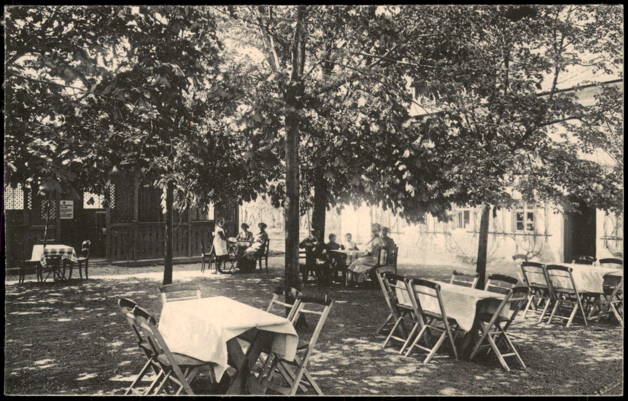 zoom: Image side vintage Postcard from 1915: Garten des Jägerheim Bes.: Emil Knoblauch:: Löbsal-Diera-Zehren