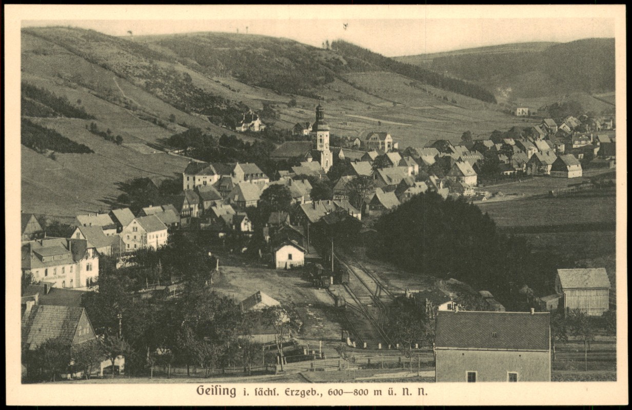 zoom: Image side vintage Postcard from 1918: Blick auf die Stadt:: Geising-Altenberg (Saxony)