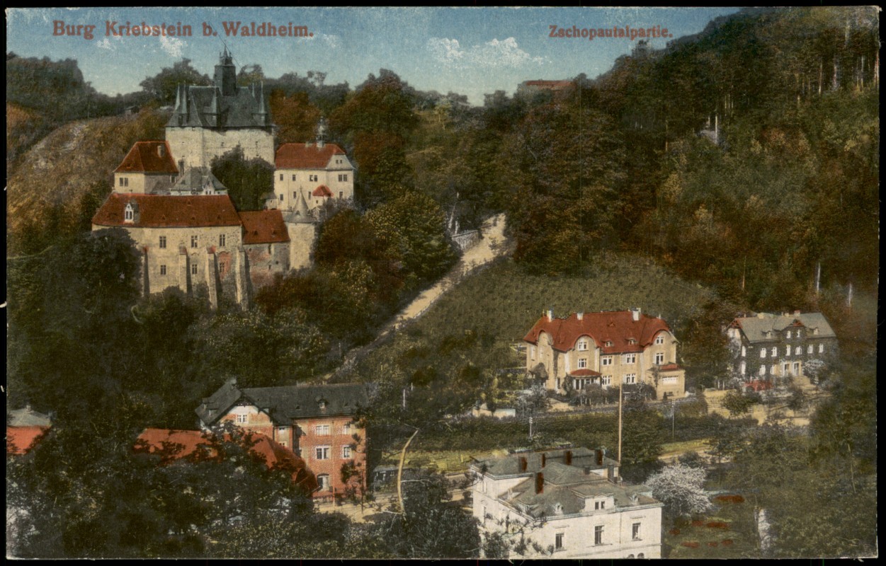 zoom: Image side vintage Postcard from 1914: Burg Kriebstein - Stadtpartie:: Kriebstein
