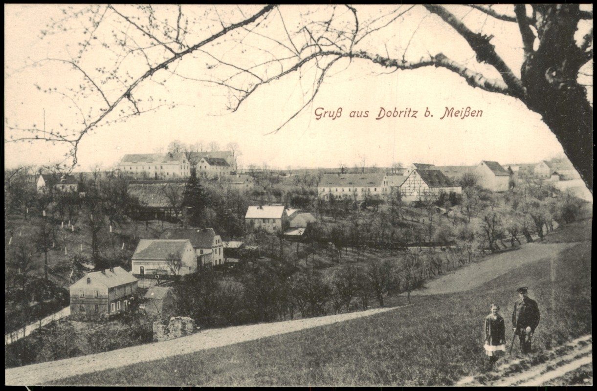 zoom: Image side vintage Postcard from 1916: Partie an der Stadt:: Dobritz-Meissen