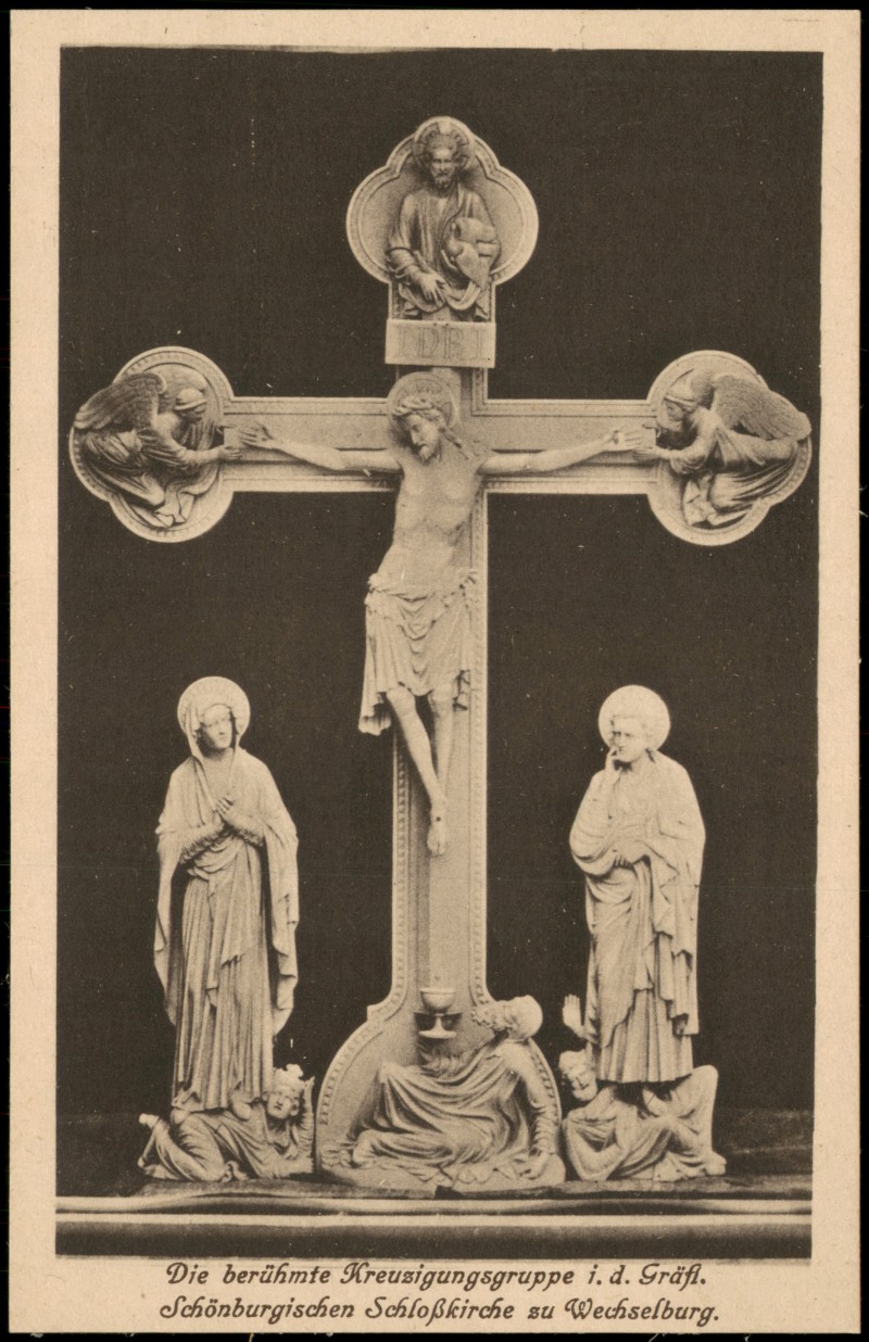 zoom: Image side vintage Postcard from 1919: Schlosskirche Kreuzigungsgruppe:: Wechselburg
