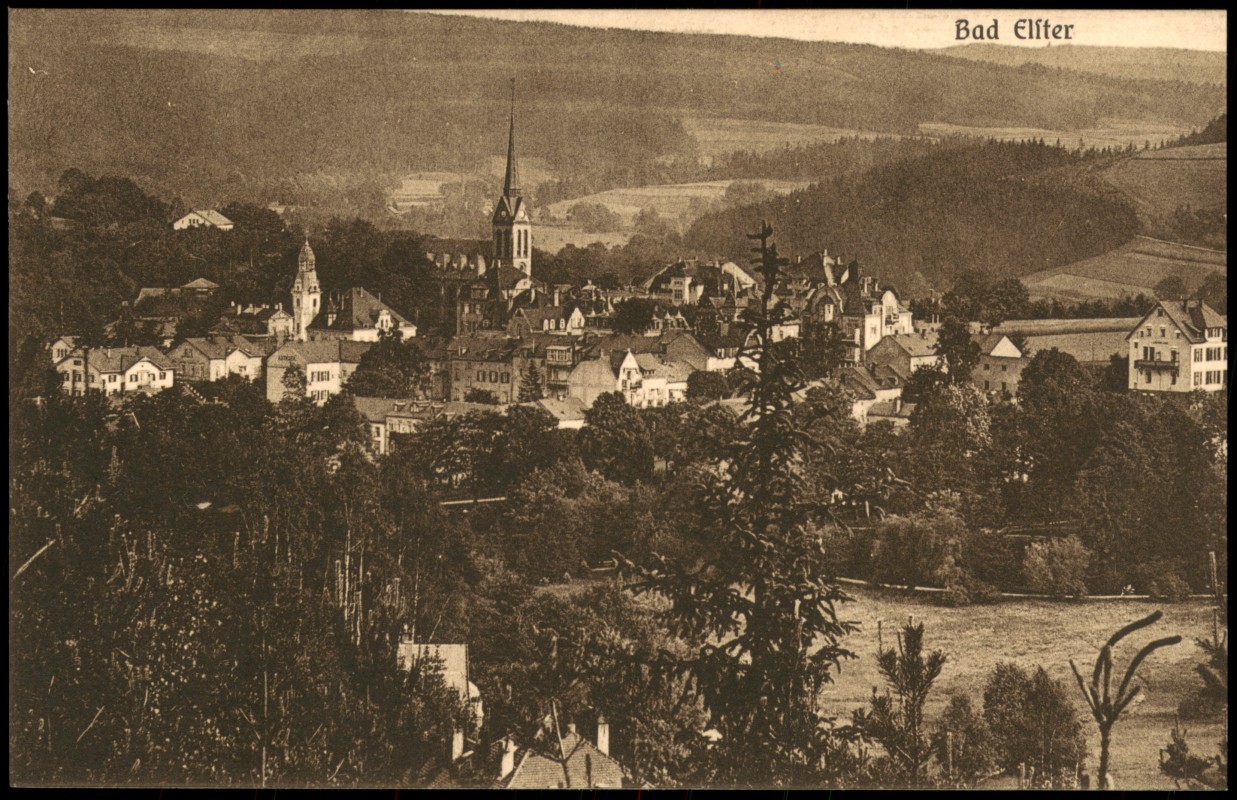 vergrößern: Bildseite historische Ansichtskarte von 1917: Blick auf die Stadt:: Bad Elster