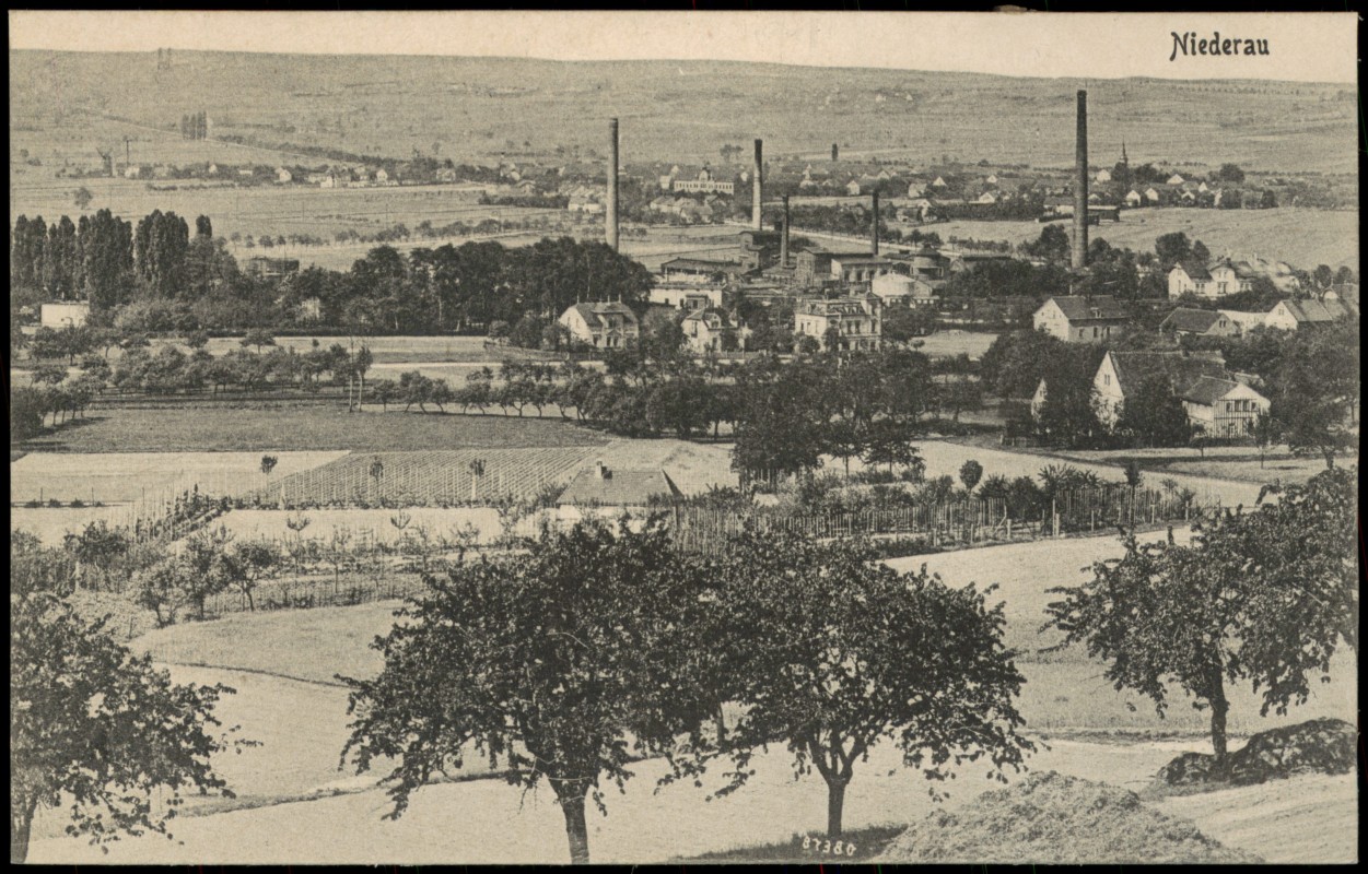 zoom: Image side vintage Postcard from 1917: Panorama Fabrikanlagen:: Niederau