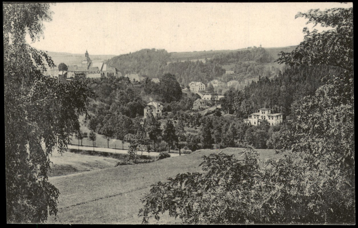 vergrößern: Bildseite historische Ansichtskarte von 1917: Partie an der Stadt:: Lauenstein (Erzgebirge)-Altenberg (Erzgebirge)