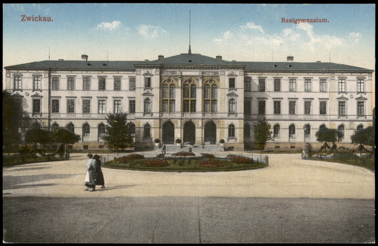 vergrößern: Bildseite historische Ansichtskarte von 1916: Realgymnasium.:: Zwickau