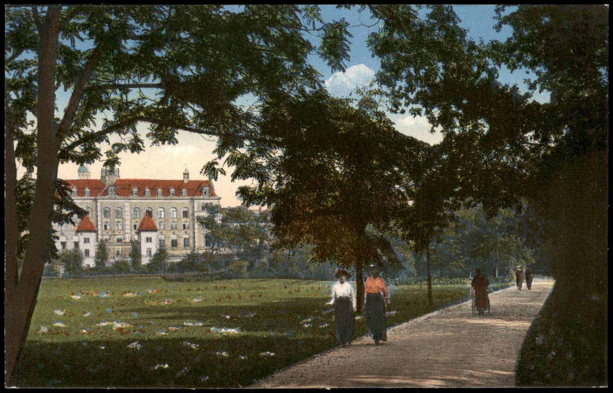 vergrößern: Bildseite historische Ansichtskarte von 1916: Partie in den Anlagen.:: Zwickau