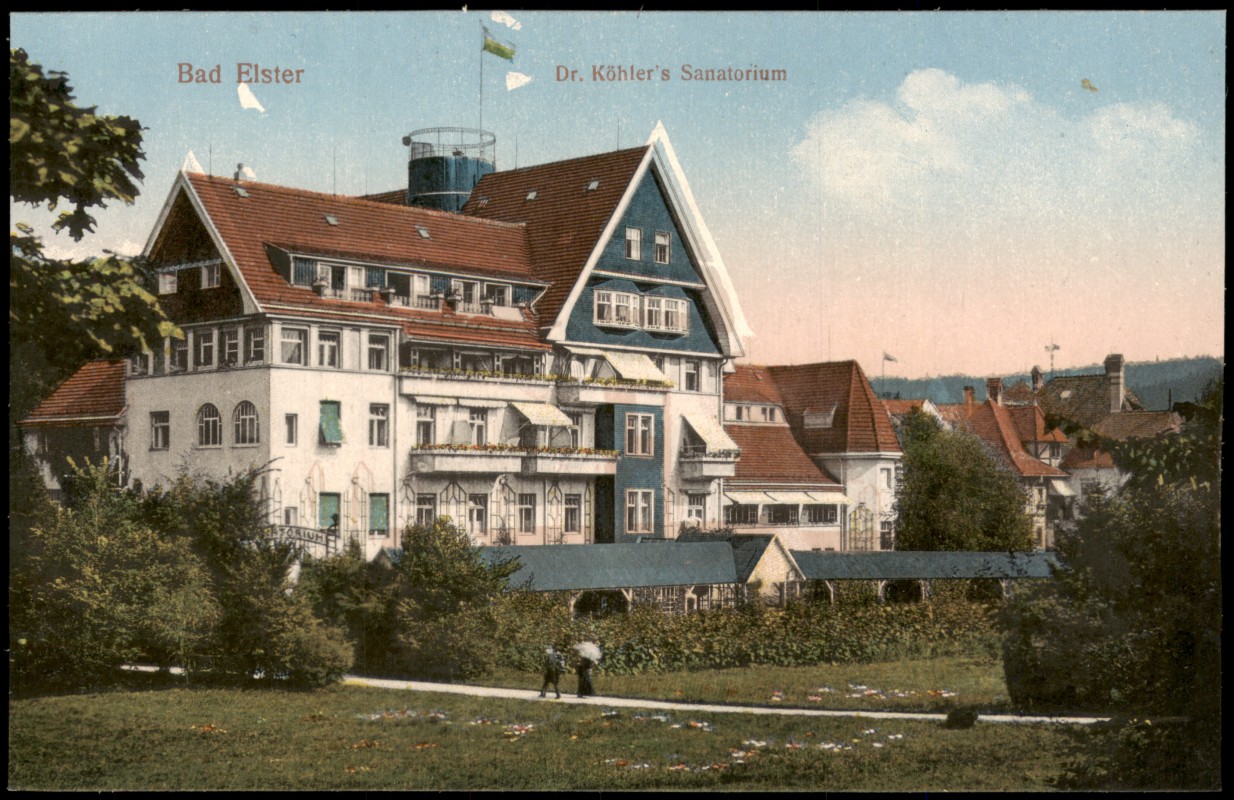 vergrößern: Bildseite historische Ansichtskarte von 1916: Dr. Köhlers Sanatorium:: Bad Elster