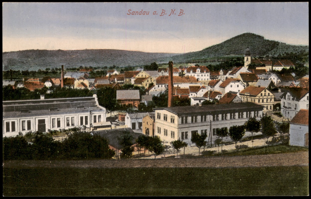 zoom: Image side vintage Postcard from 1914: Fabrik am Ortsrand:: Sandau (Elbe)