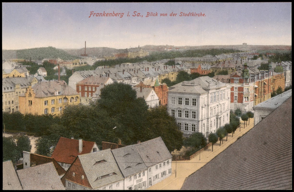 zoom: Image side vintage Postcard from 1914: Straßenblick von der Stadtkirche.:: Frankenberg (Sachsen)