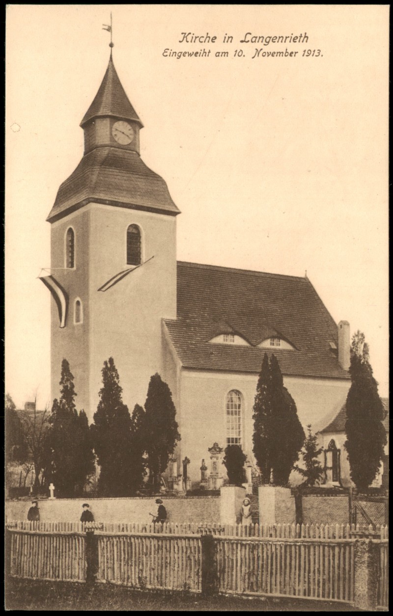 zoom: Image side vintage Postcard from 1913: Einweihung Kirche:: Langenrieth-Bad Liebenwerda