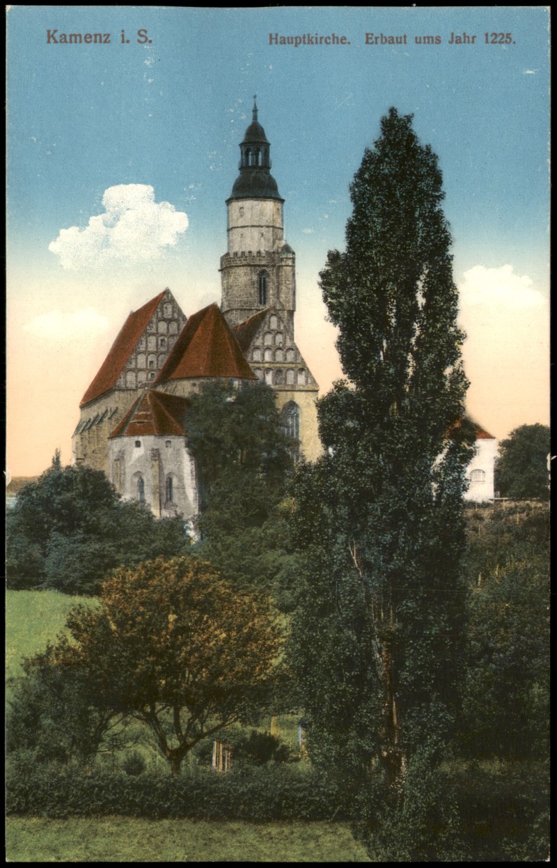 zoom: Image side vintage Postcard from 1914: Hauptkirche. Erbaut ums Jahr 1225.:: Kamenz
