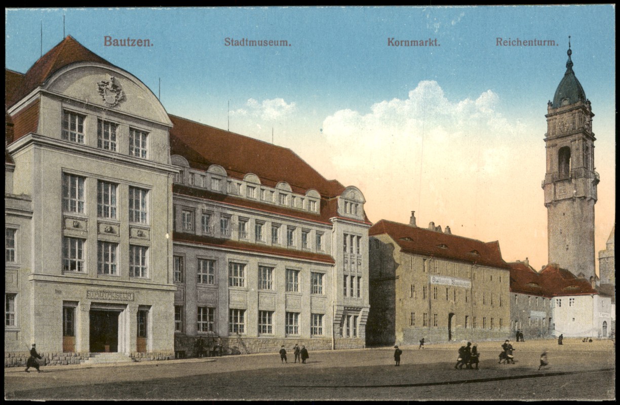 zoom: Image side vintage Postcard from 1915: Stadtmuseum. Kornmarkt. Reichenturm.:: Bautzen