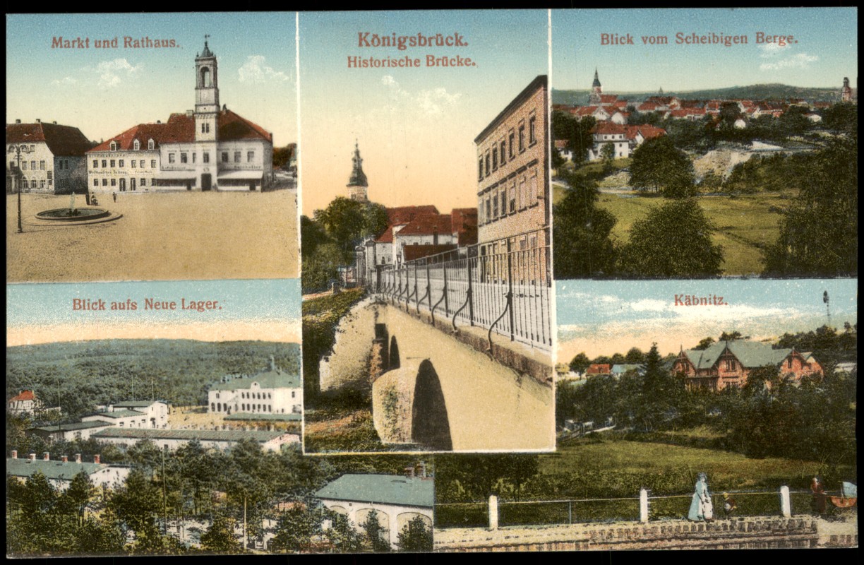 vergrößern: Bildseite historische Ansichtskarte von 1915: 5 Bild Lager Brücke Käbnitz:: Königsbrück